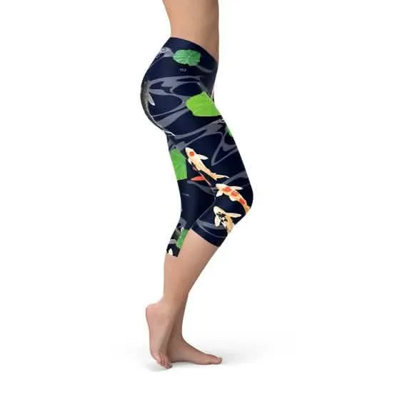 Artistic Koi Pond Design Women's Capri Fitness Leggings