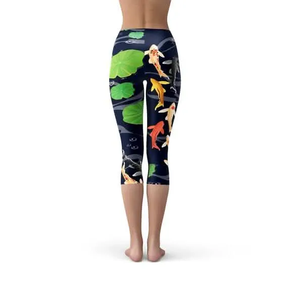 Artistic Koi Pond Design Women's Capri Fitness Leggings