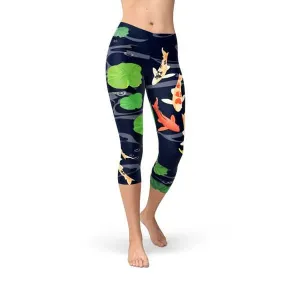 Artistic Koi Pond Design Women's Capri Fitness Leggings