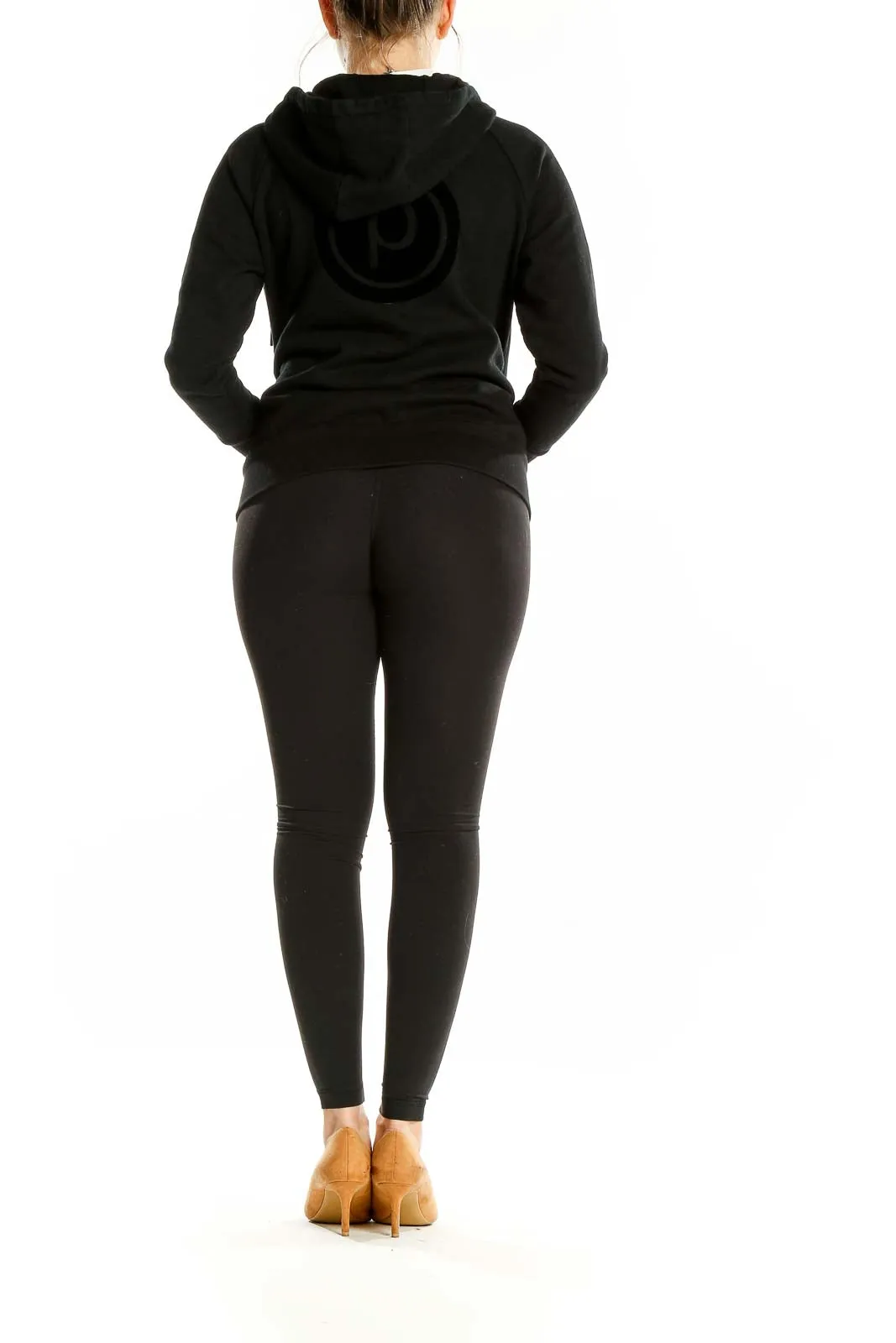 Black Cotton-Blend Zip-Up Hoodie