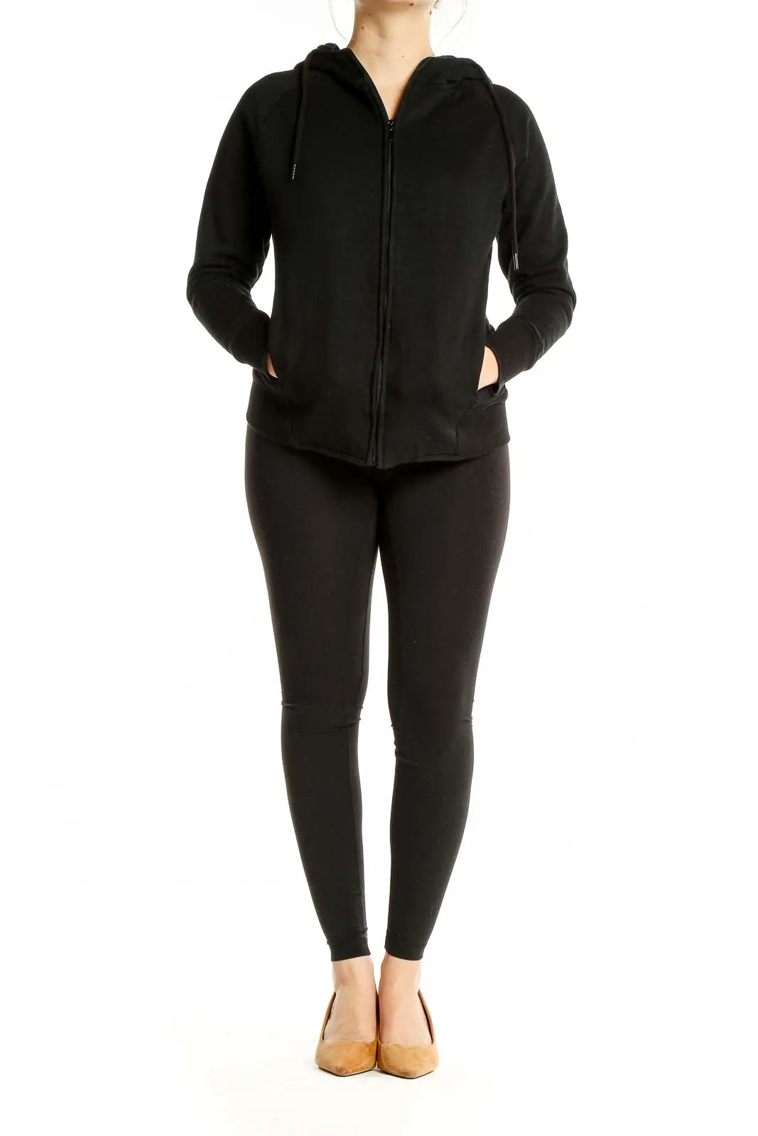 Black Cotton-Blend Zip-Up Hoodie