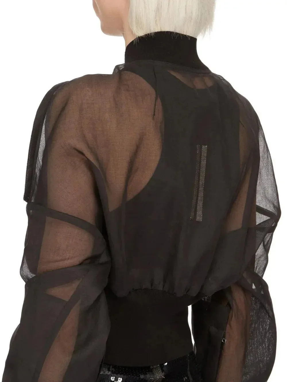 Black Cropped Sheer Bomber Jacket