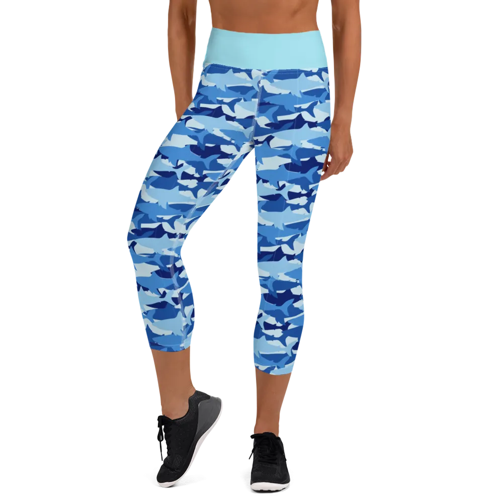 Blue Shark Collage Capri Leggings