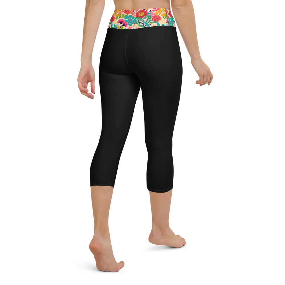 Floral Waistband - Yoga Capri Leggings