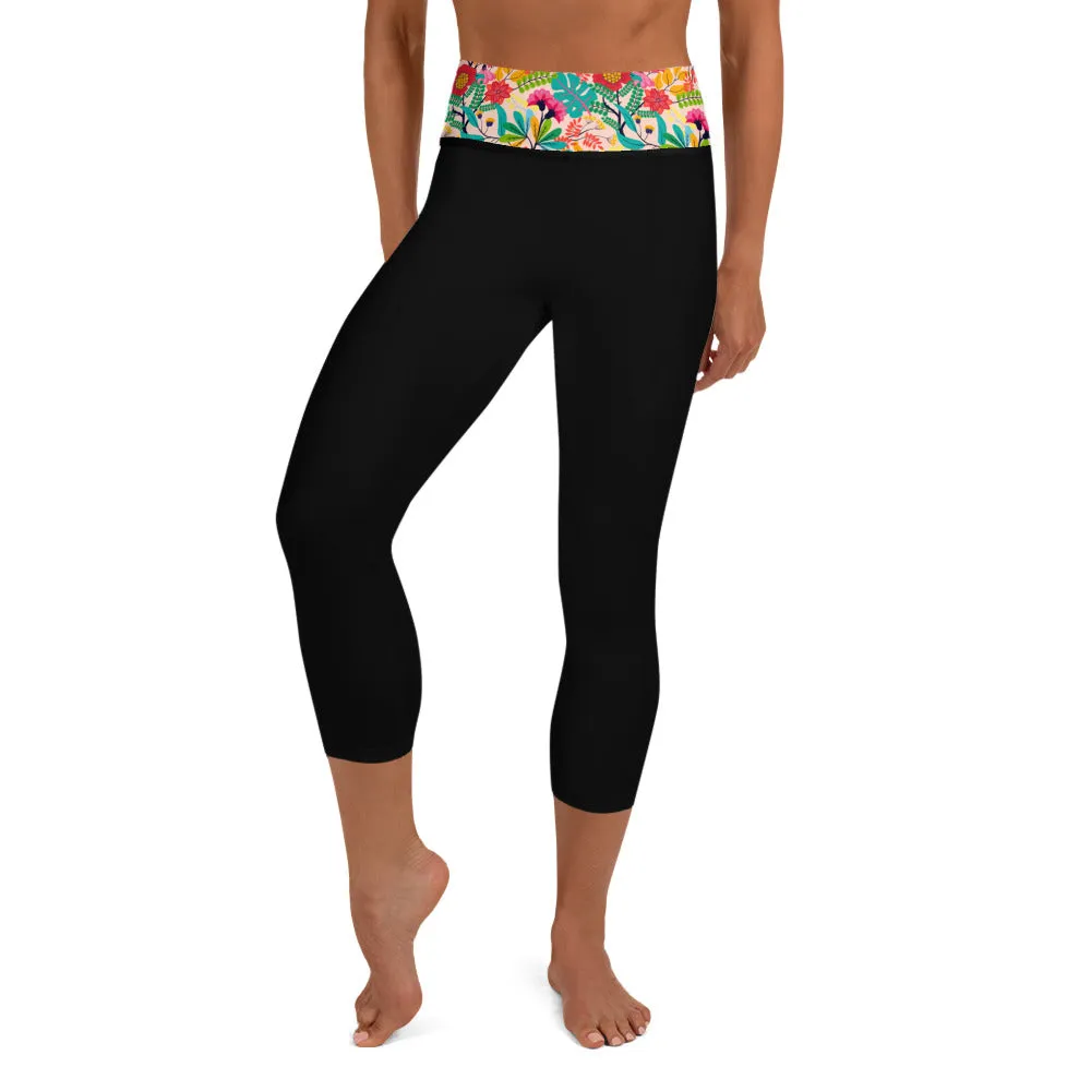 Floral Waistband - Yoga Capri Leggings