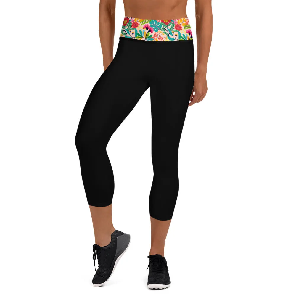 Floral Waistband - Yoga Capri Leggings