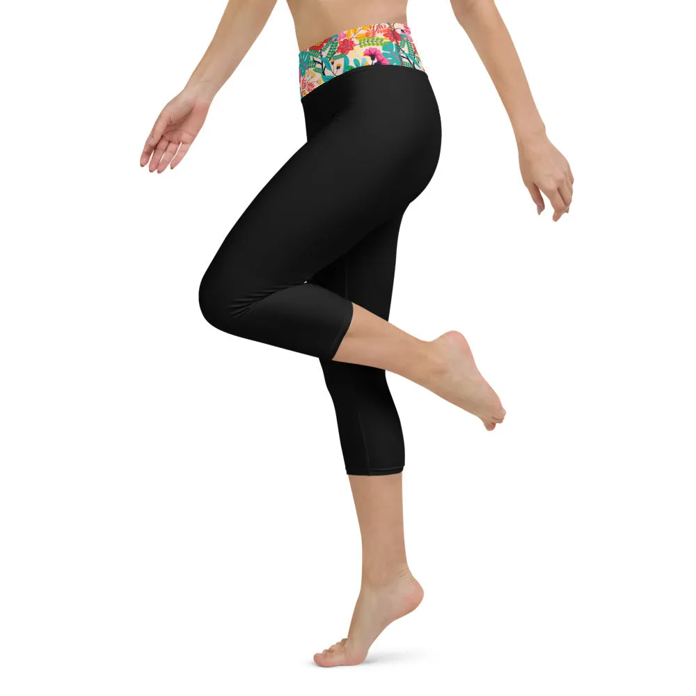 Floral Waistband - Yoga Capri Leggings