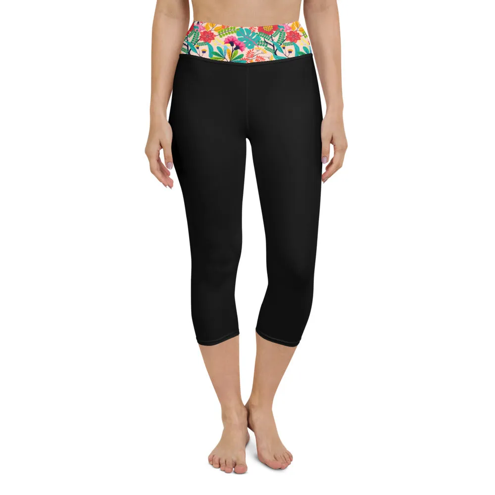 Floral Waistband - Yoga Capri Leggings