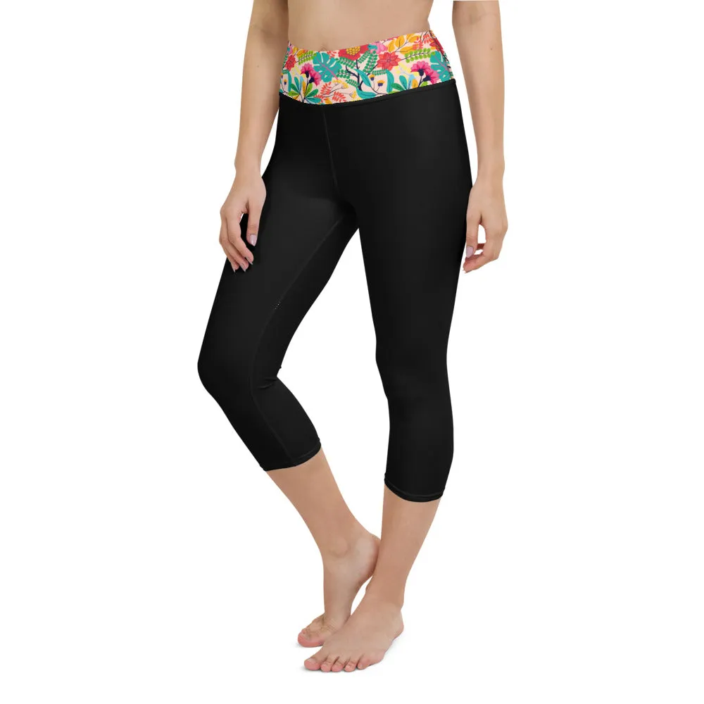 Floral Waistband - Yoga Capri Leggings