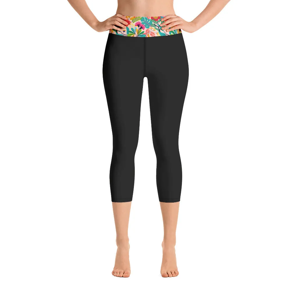 Floral Waistband - Yoga Capri Leggings