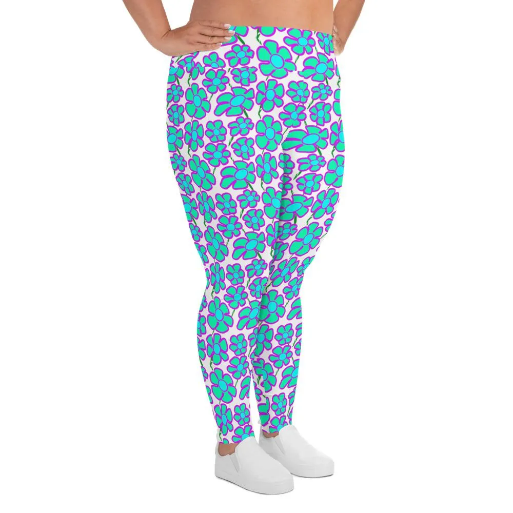 Greenflower Pattern on White - AOP Plus Size Leggings