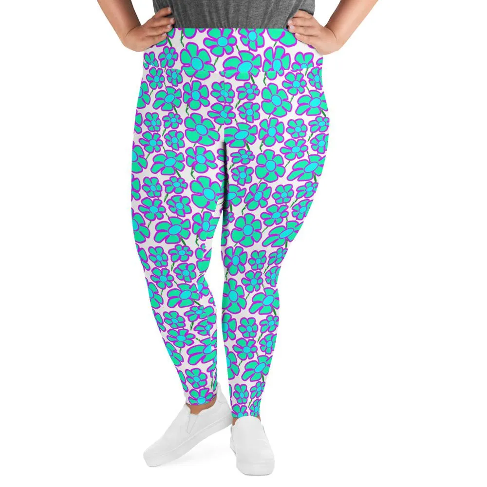 Greenflower Pattern on White - AOP Plus Size Leggings