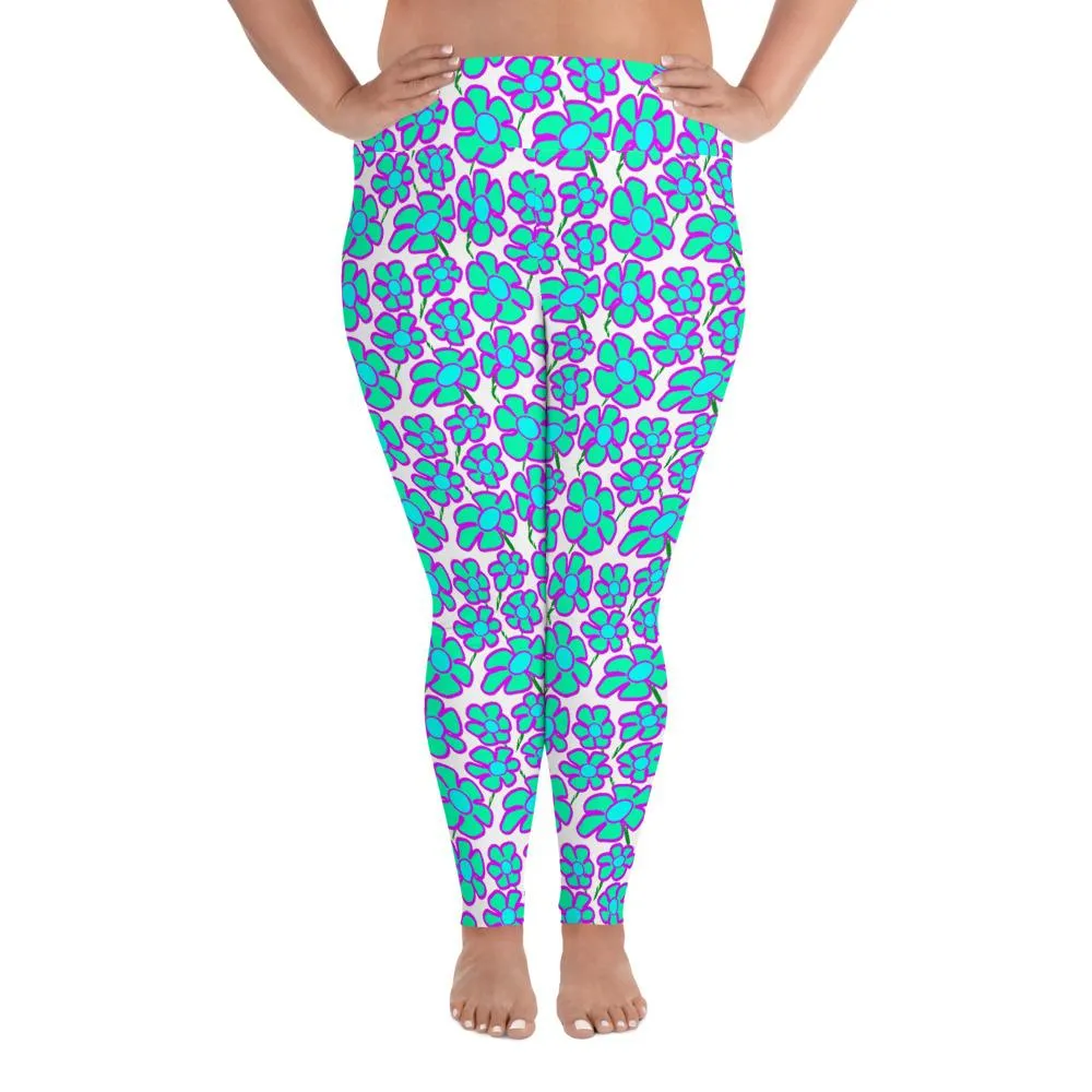 Greenflower Pattern on White - AOP Plus Size Leggings