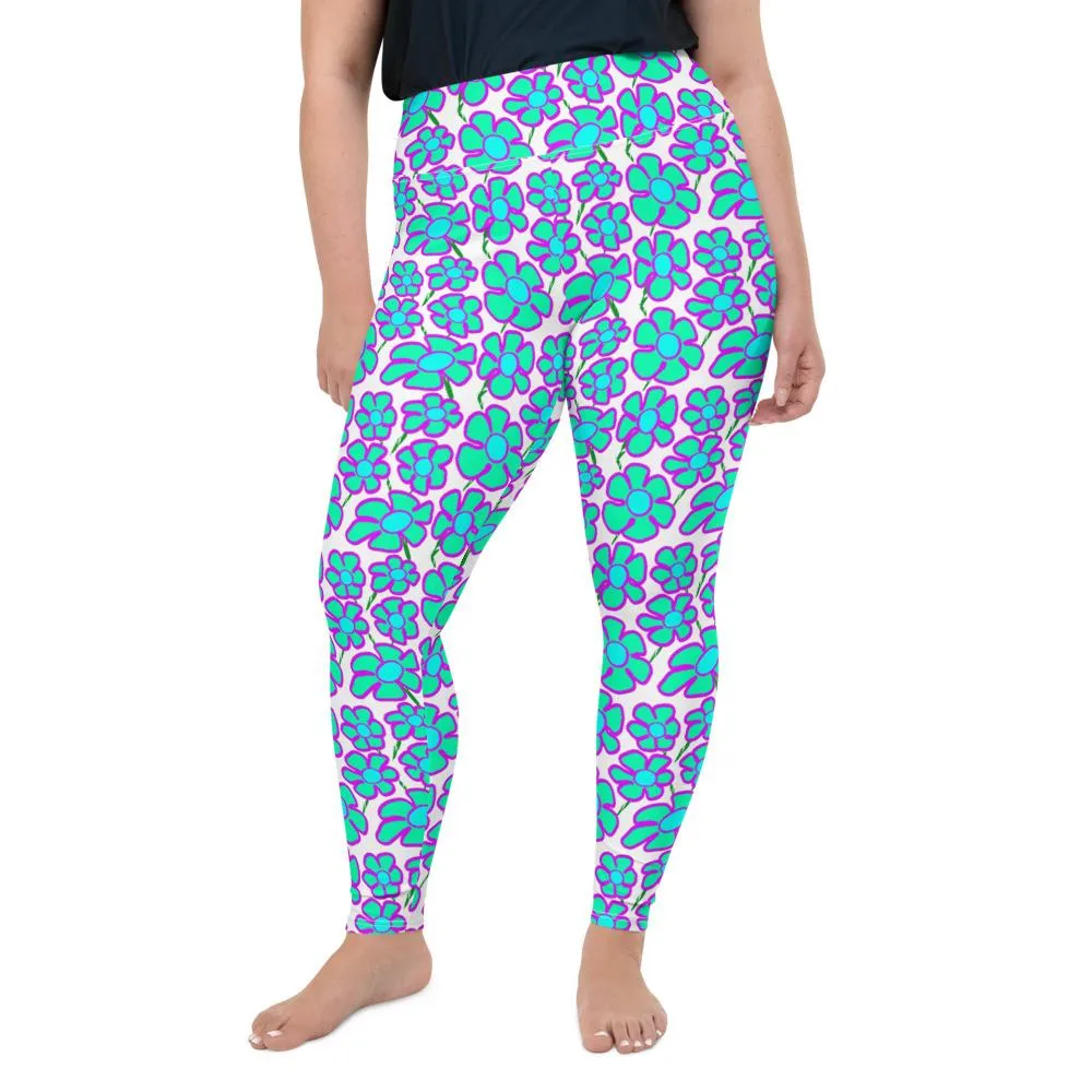Greenflower Pattern on White - AOP Plus Size Leggings