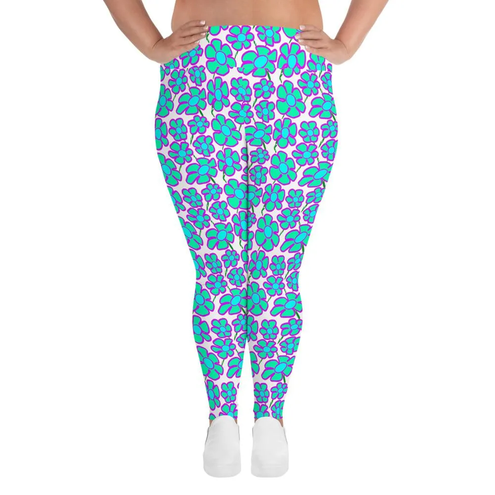 Greenflower Pattern on White - AOP Plus Size Leggings