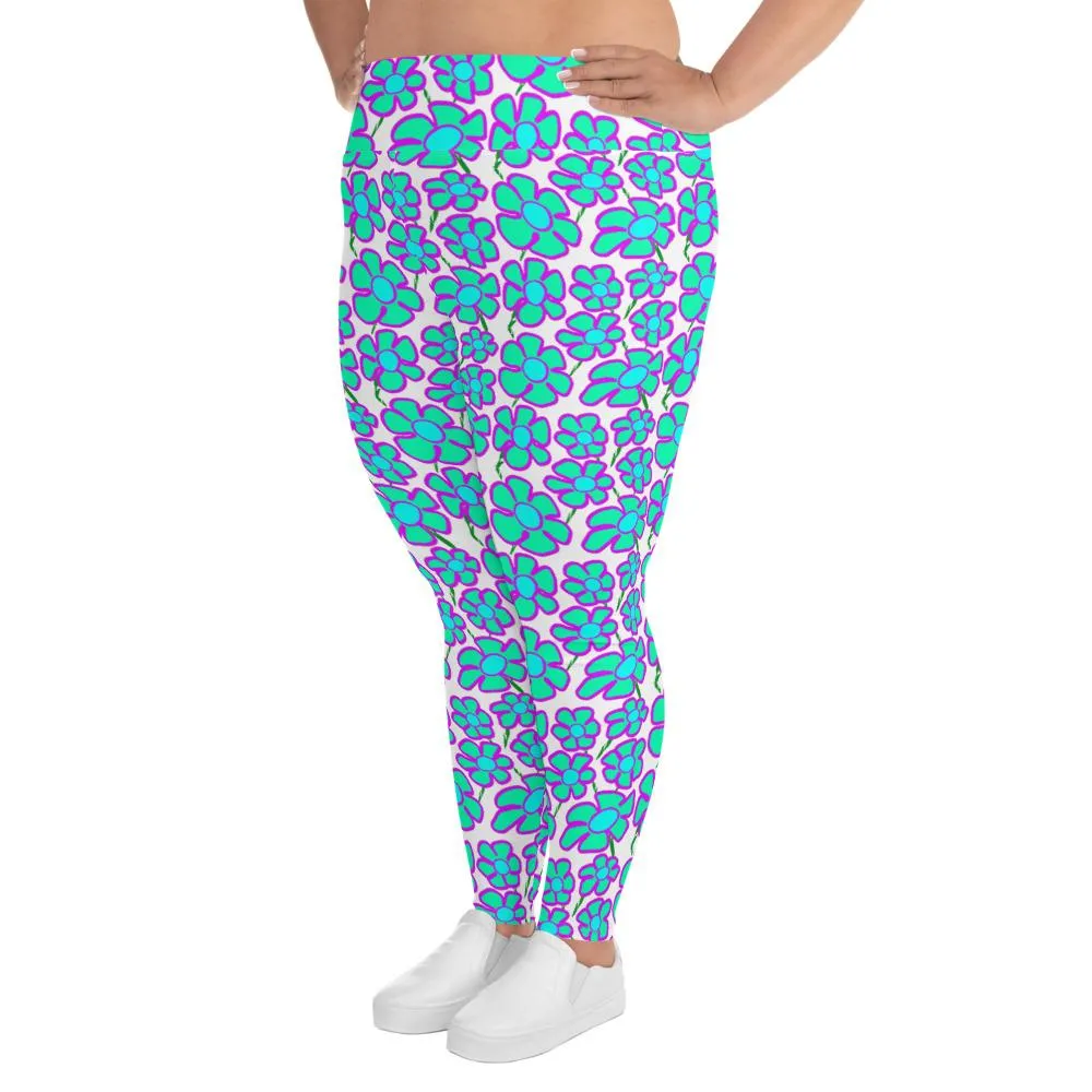 Greenflower Pattern on White - AOP Plus Size Leggings