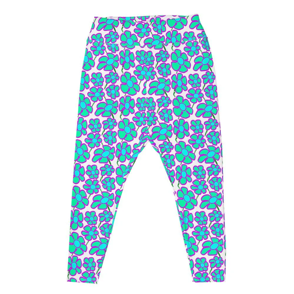 Greenflower Pattern on White - AOP Plus Size Leggings