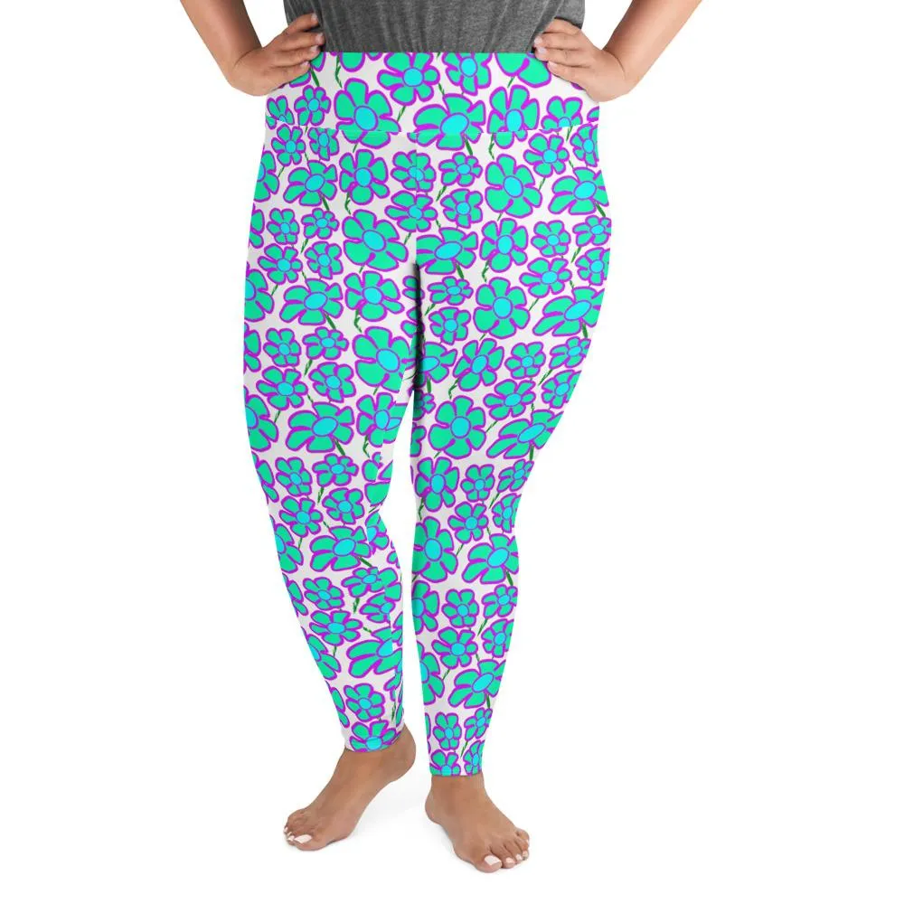 Greenflower Pattern on White - AOP Plus Size Leggings