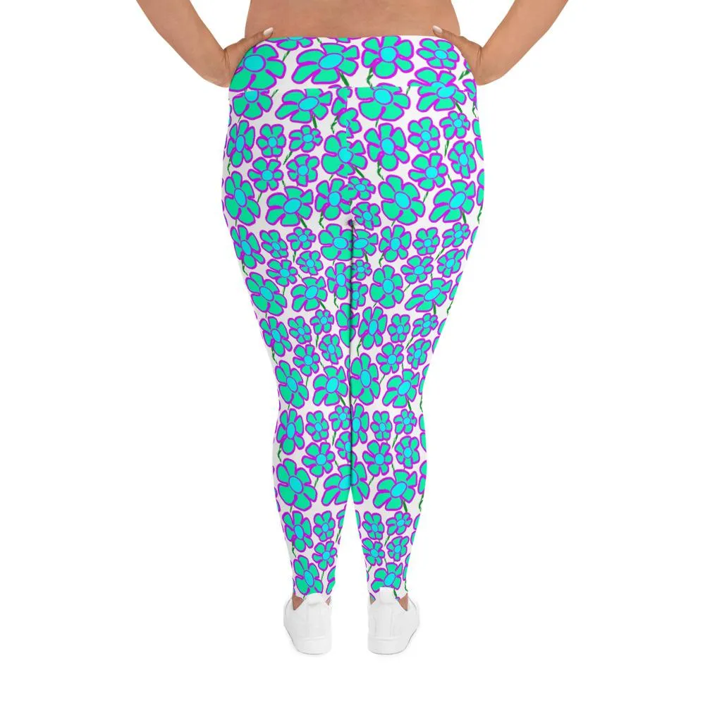 Greenflower Pattern on White - AOP Plus Size Leggings