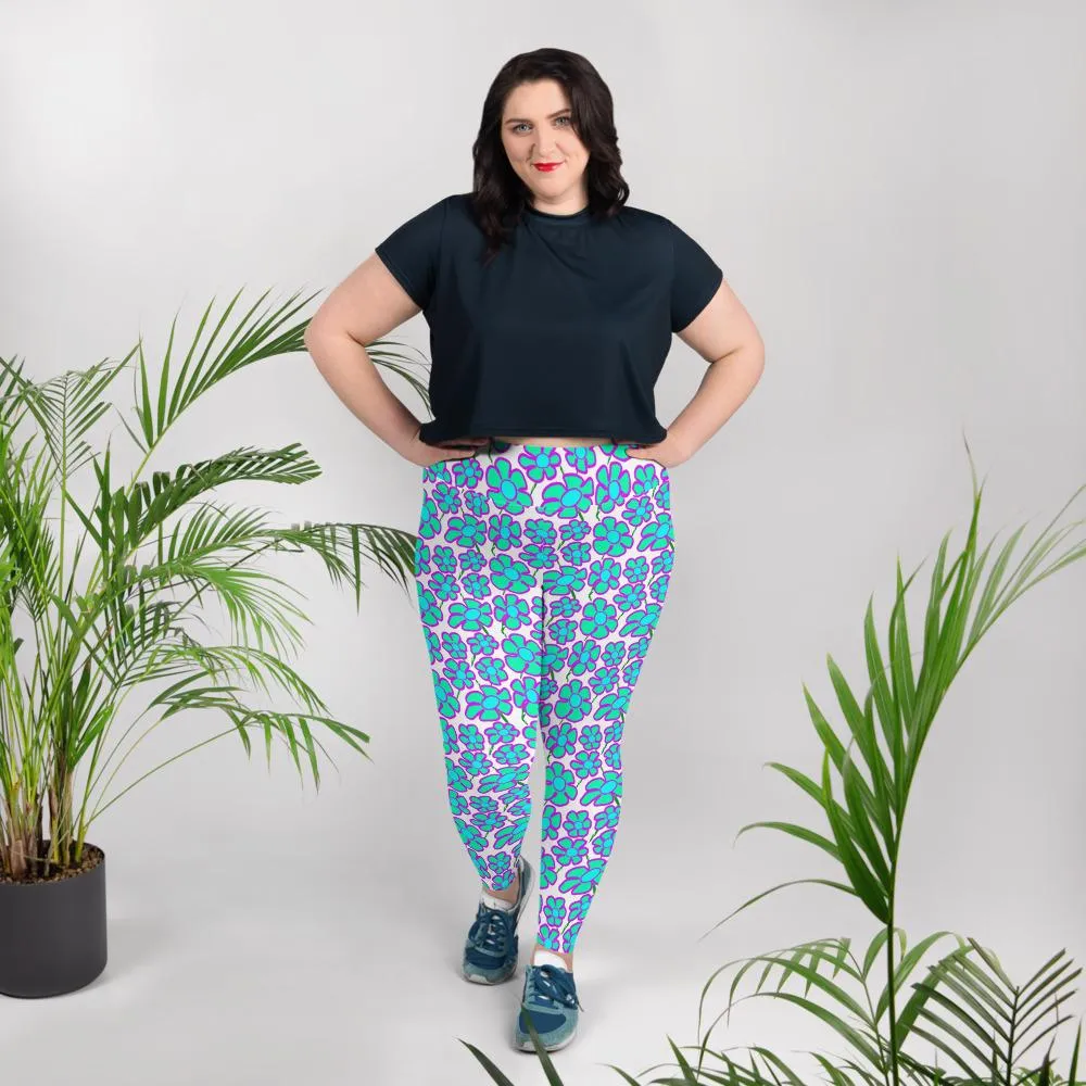 Greenflower Pattern on White - AOP Plus Size Leggings