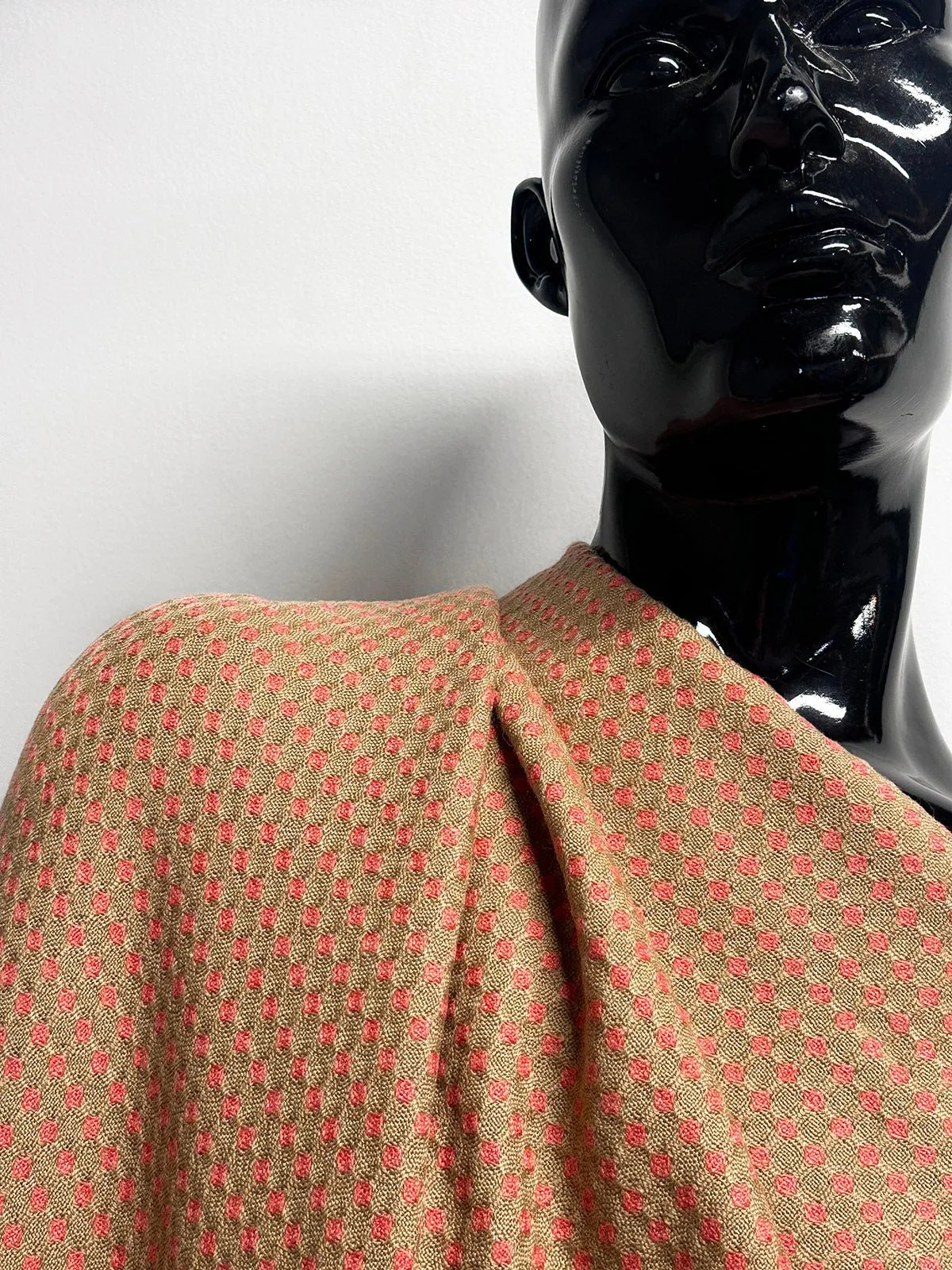 Italian Soft Diamond Dot Weave Woolen in Camel/Salmon