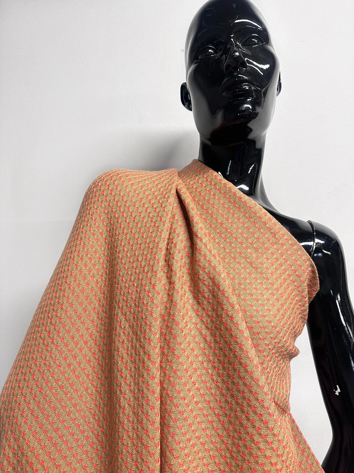 Italian Soft Diamond Dot Weave Woolen in Camel/Salmon