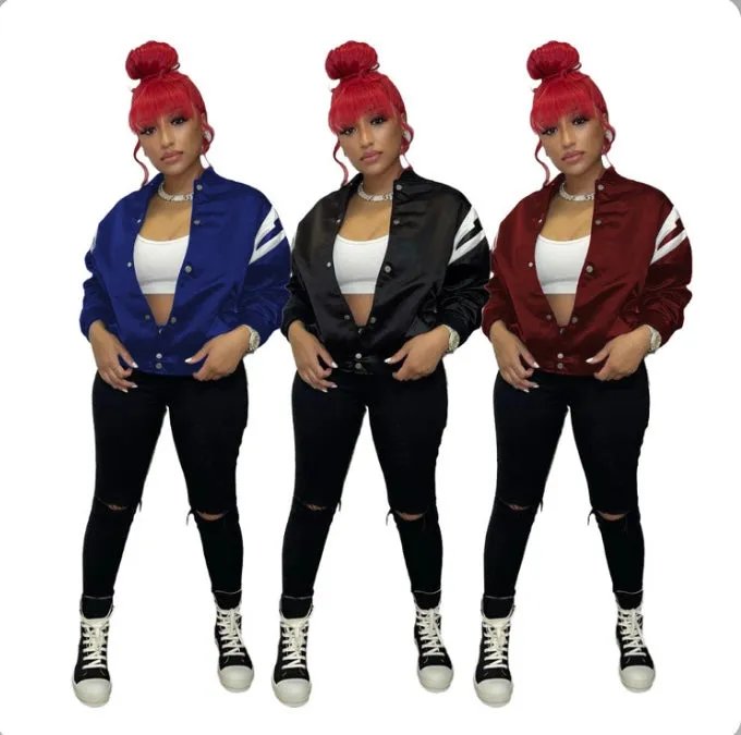Letter Print Long Sleeve Baseball Jackets