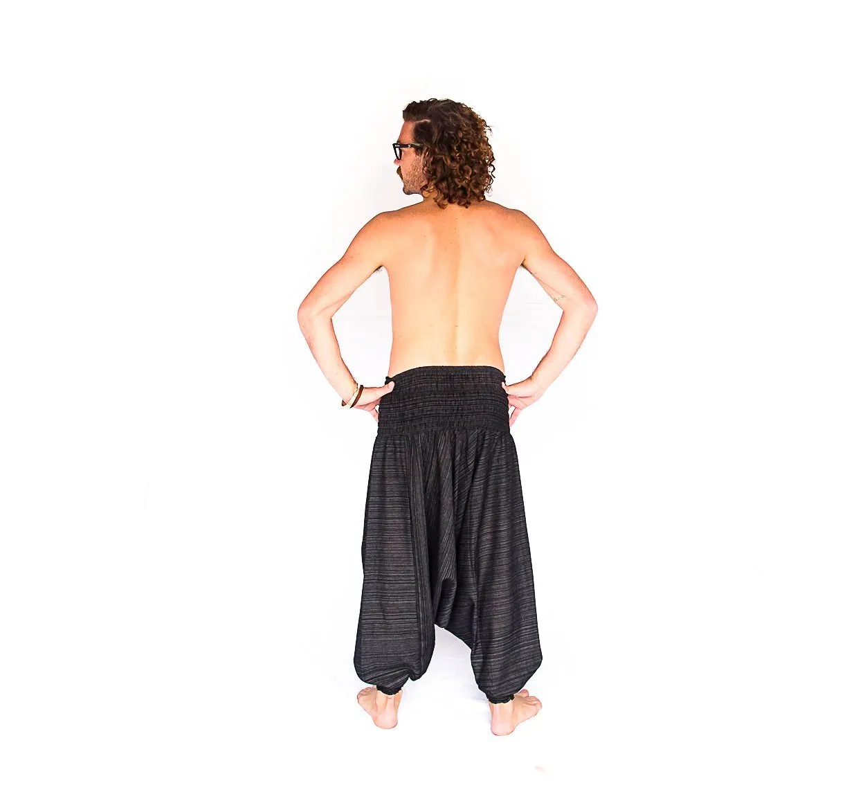 Men's Low Cut Harem Pants in Black Static