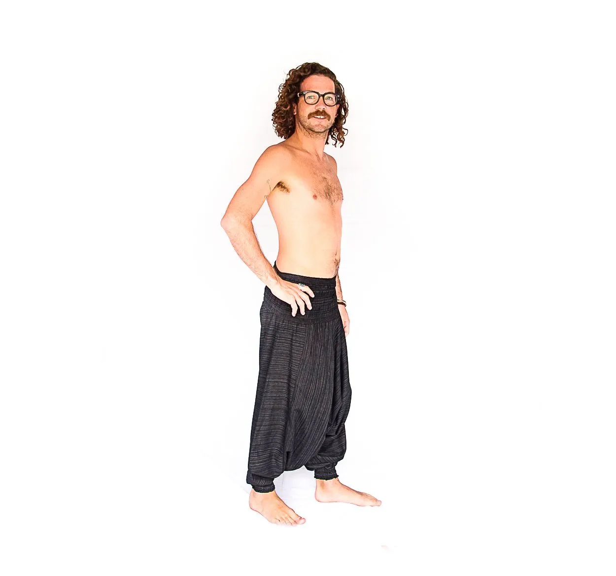 Men's Low Cut Harem Pants in Black Static