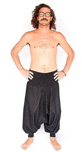 Men's Low Cut Harem Pants in Black Static