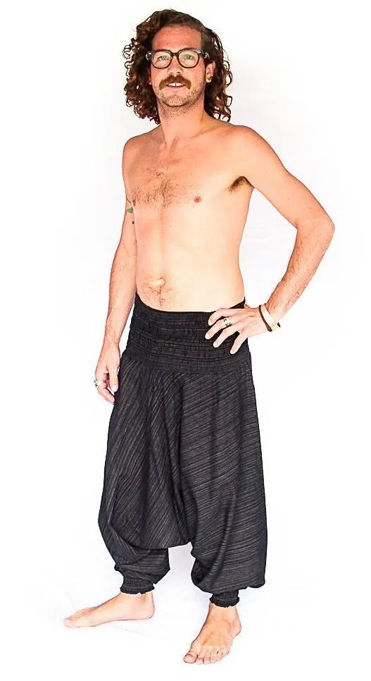 Men's Low Cut Harem Pants in Black Static