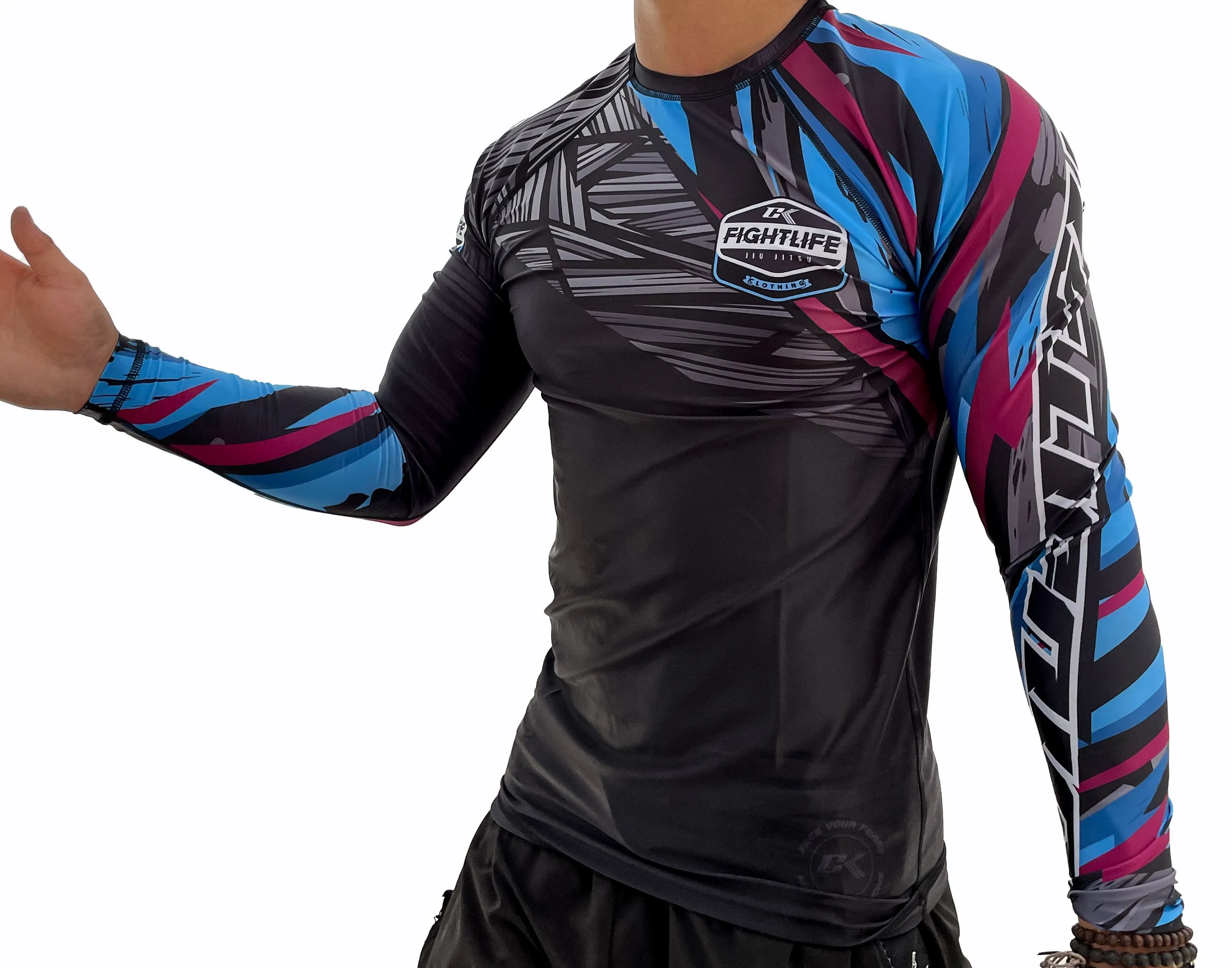 NEW! CK AMETHYST RASHGUARD ADULT BLACK RED/BLUE