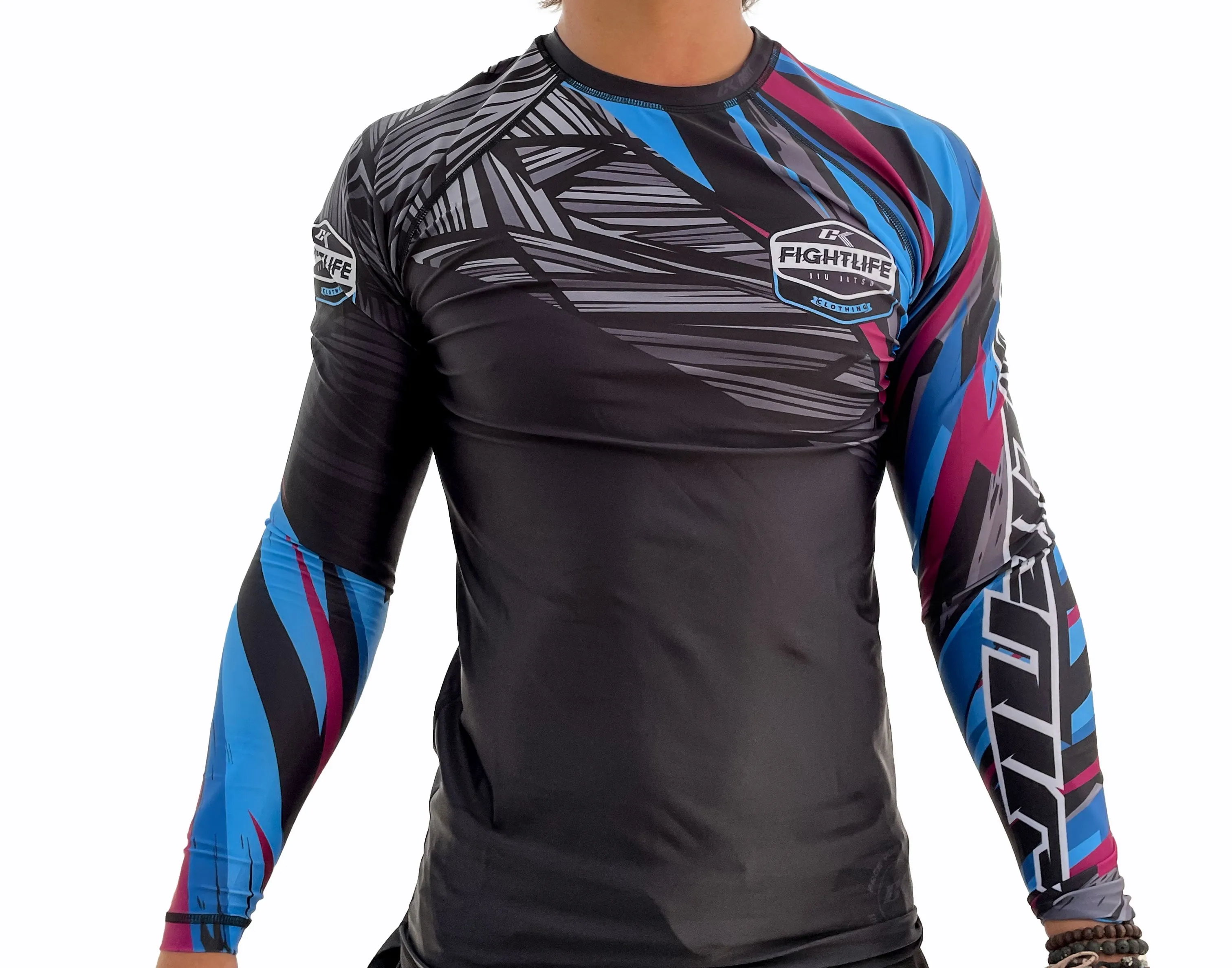 NEW! CK AMETHYST RASHGUARD ADULT BLACK RED/BLUE