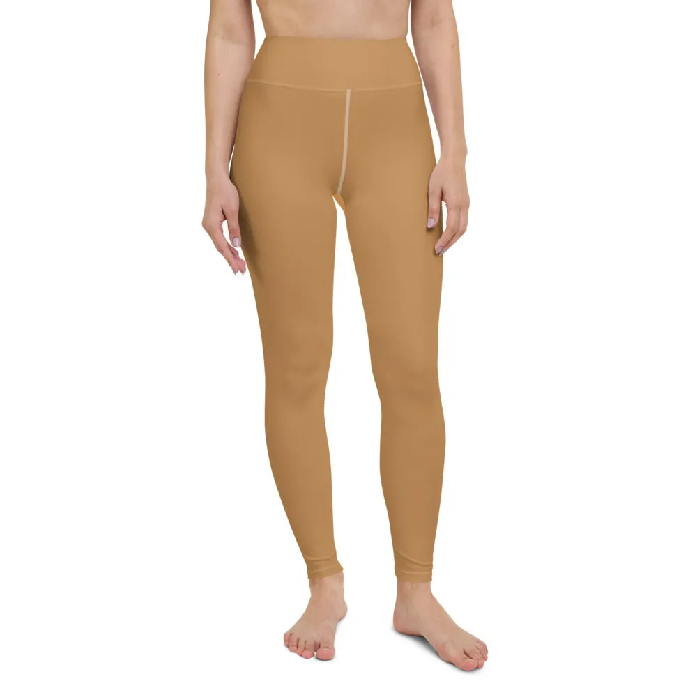 Nude Beige Women's Yoga Leggings, Solid Color Long Gym Tights-Made in USA/EU/MX
