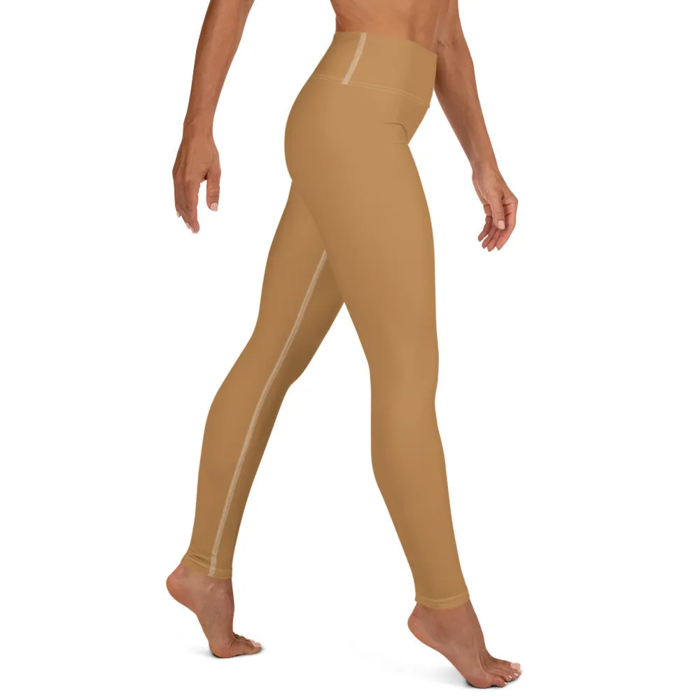 Nude Beige Women's Yoga Leggings, Solid Color Long Gym Tights-Made in USA/EU/MX