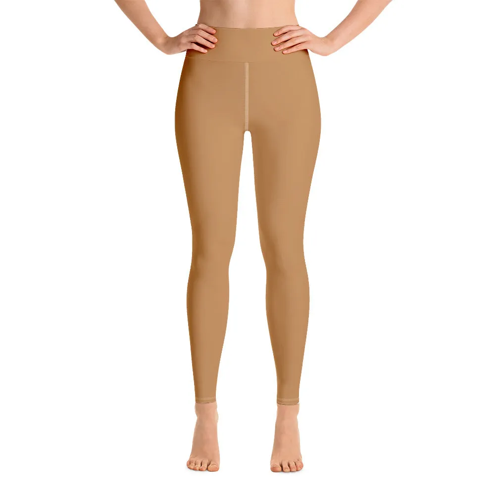 Nude Beige Women's Yoga Leggings, Solid Color Long Gym Tights-Made in USA/EU/MX