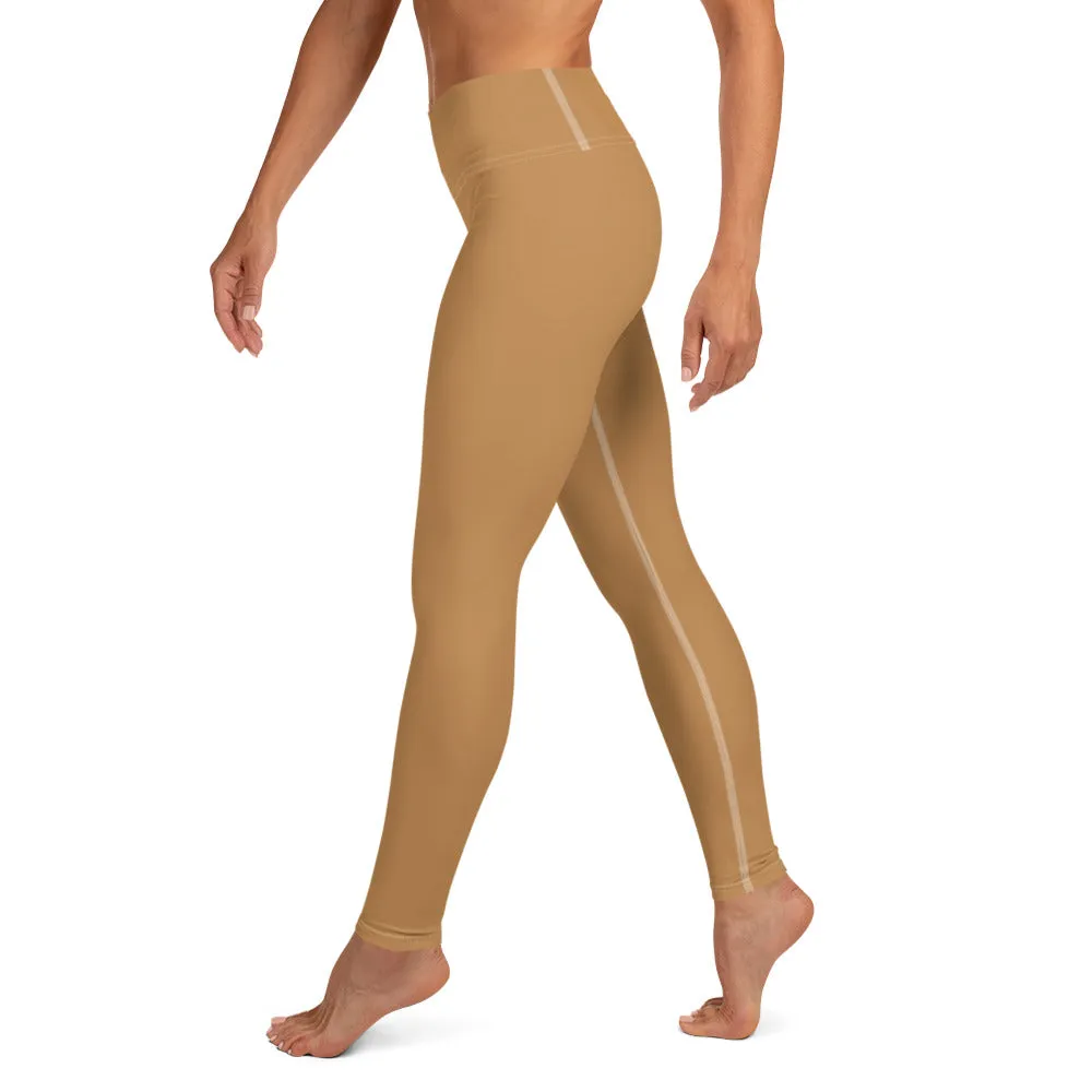 Nude Beige Women's Yoga Leggings, Solid Color Long Gym Tights-Made in USA/EU/MX