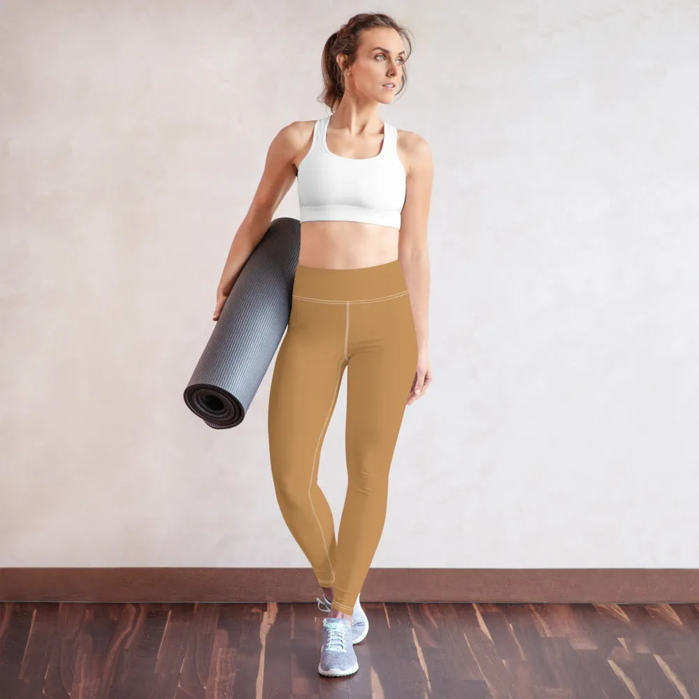 Nude Beige Women's Yoga Leggings, Solid Color Long Gym Tights-Made in USA/EU/MX