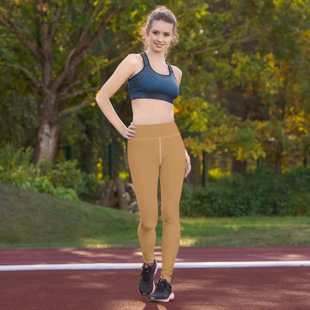 Nude Beige Women's Yoga Leggings, Solid Color Long Gym Tights-Made in USA/EU/MX