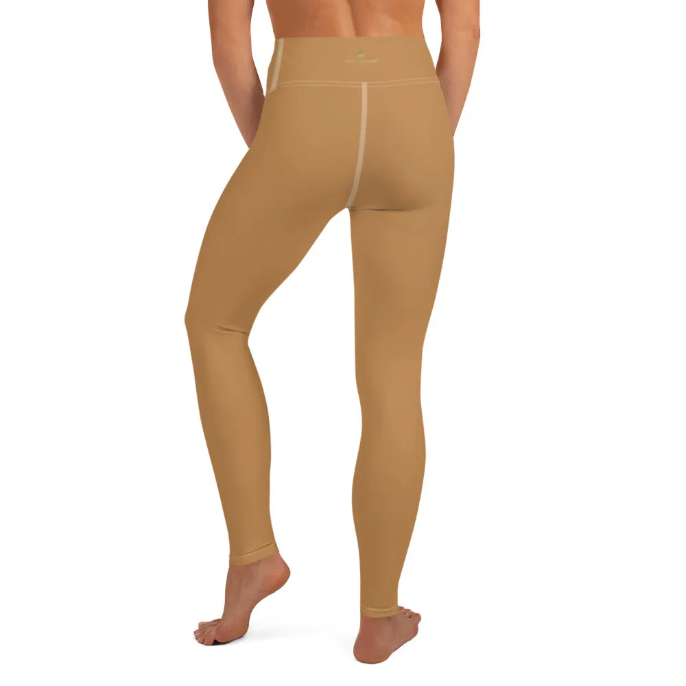 Nude Beige Women's Yoga Leggings, Solid Color Long Gym Tights-Made in USA/EU/MX