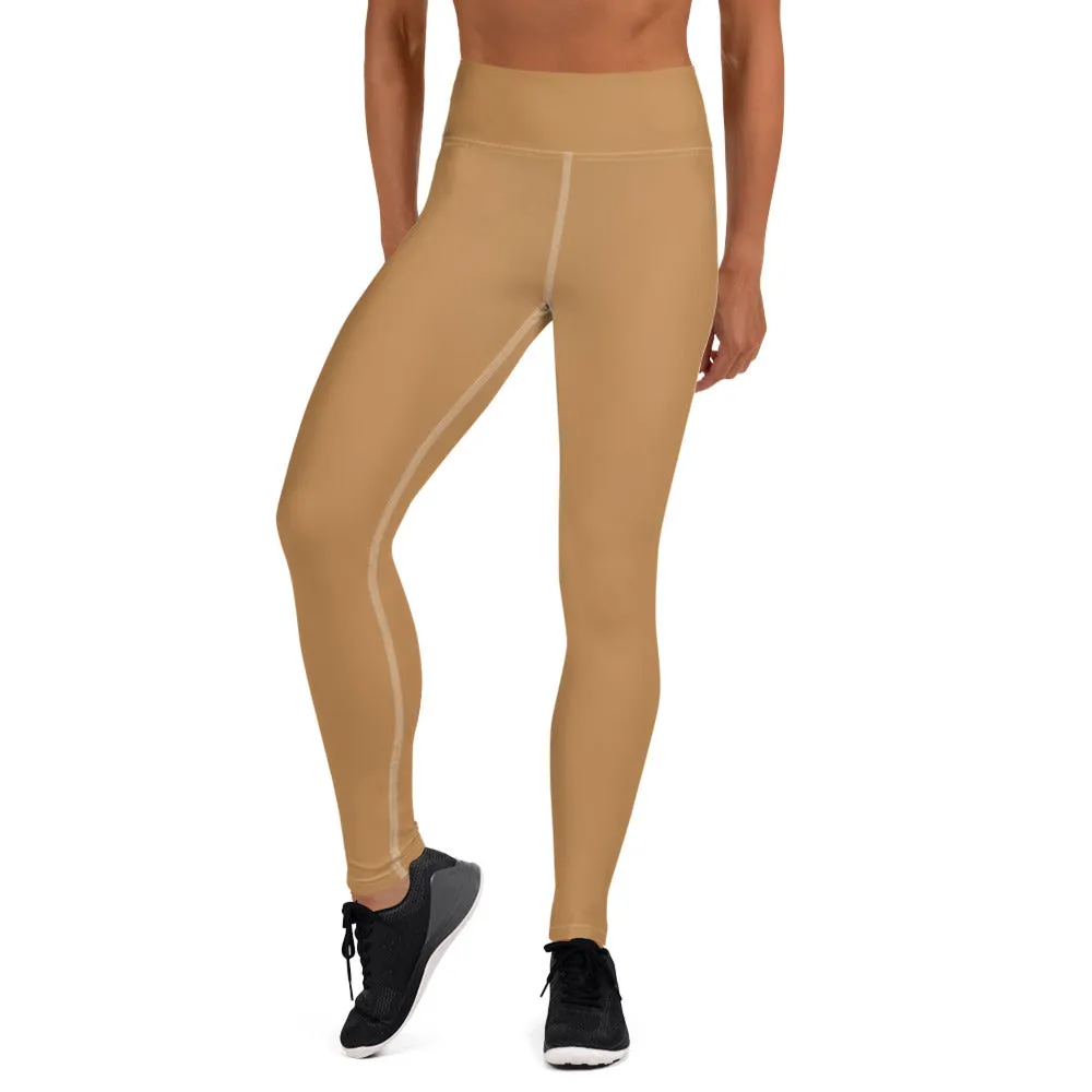 Nude Beige Women's Yoga Leggings, Solid Color Long Gym Tights-Made in USA/EU/MX