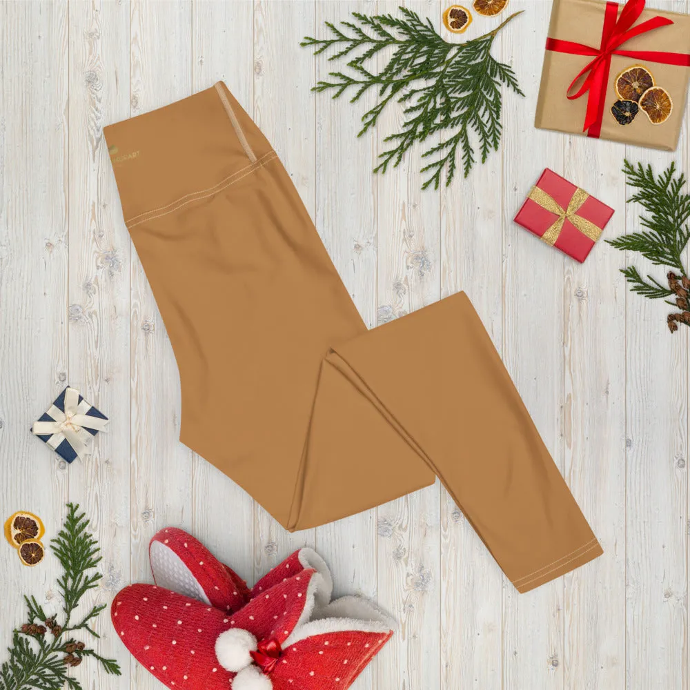 Nude Beige Women's Yoga Leggings, Solid Color Long Gym Tights-Made in USA/EU/MX