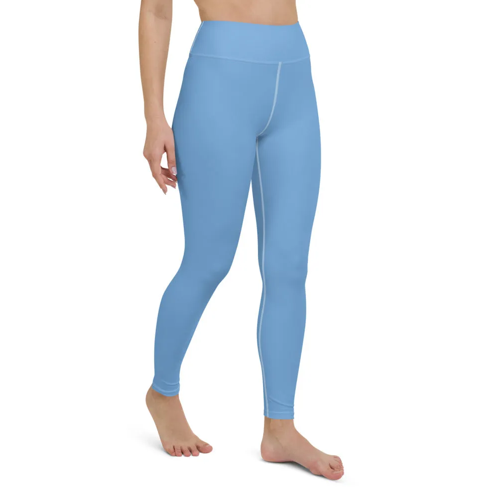 Pastel Blue Women's Yoga Leggings, Solid Color Best Long Gym Tights-Made in USA/EU/MX