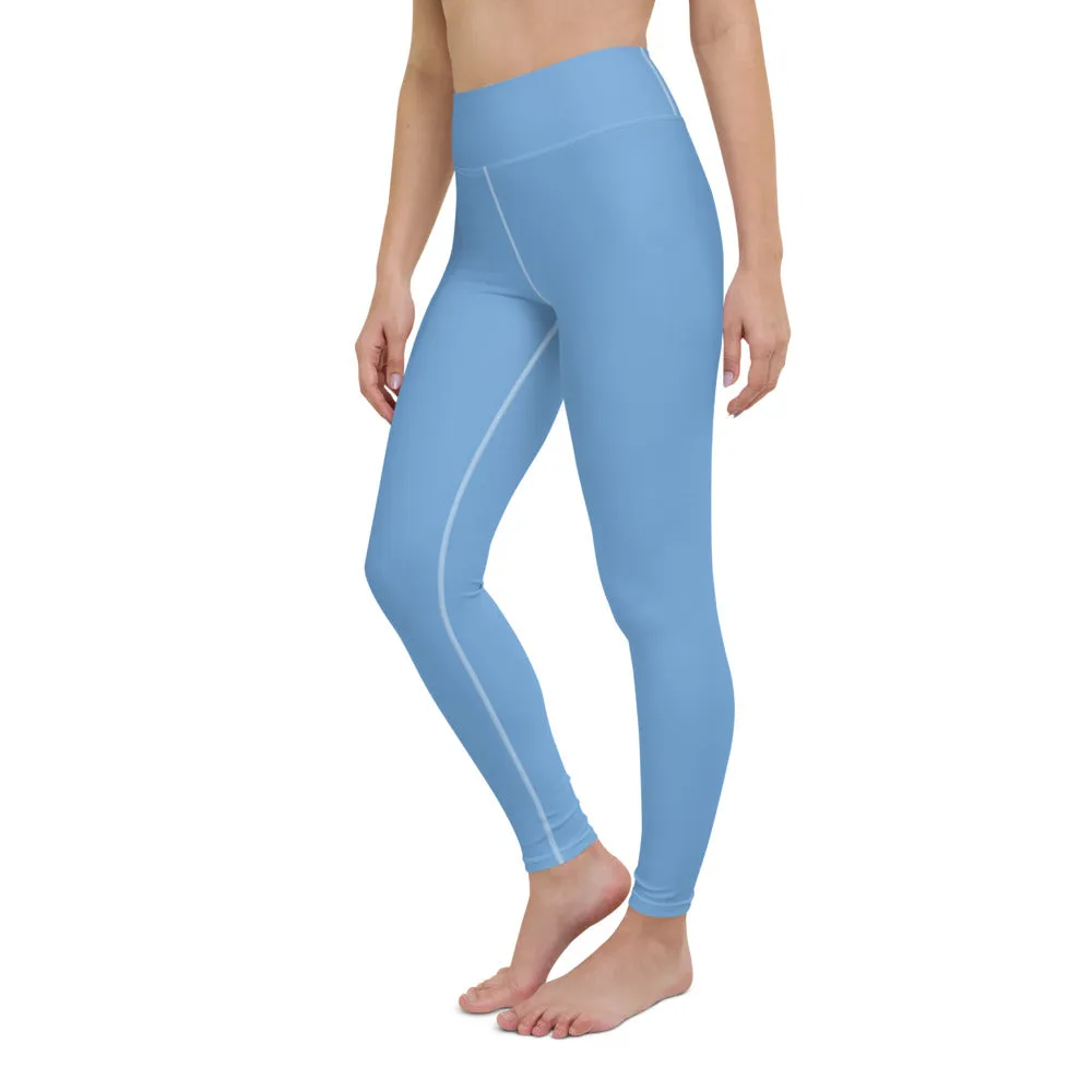 Pastel Blue Women's Yoga Leggings, Solid Color Best Long Gym Tights-Made in USA/EU/MX