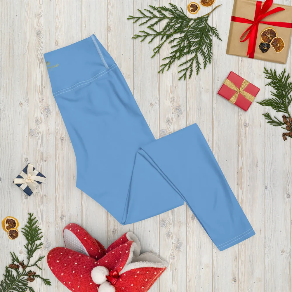 Pastel Blue Women's Yoga Leggings, Solid Color Best Long Gym Tights-Made in USA/EU/MX
