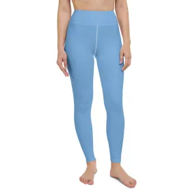 Pastel Blue Women's Yoga Leggings, Solid Color Best Long Gym Tights-Made in USA/EU/MX