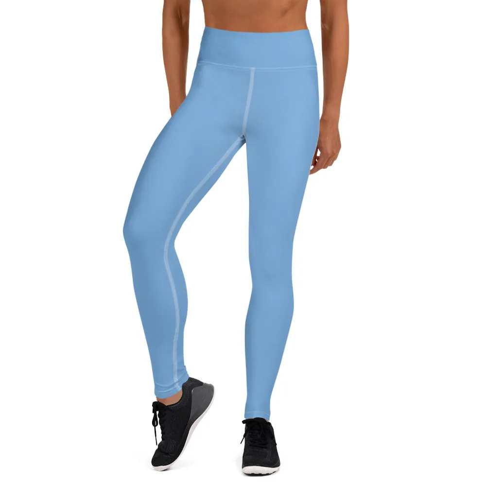 Pastel Blue Women's Yoga Leggings, Solid Color Best Long Gym Tights-Made in USA/EU/MX