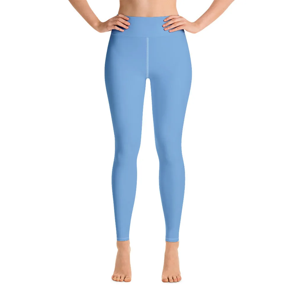Pastel Blue Women's Yoga Leggings, Solid Color Best Long Gym Tights-Made in USA/EU/MX