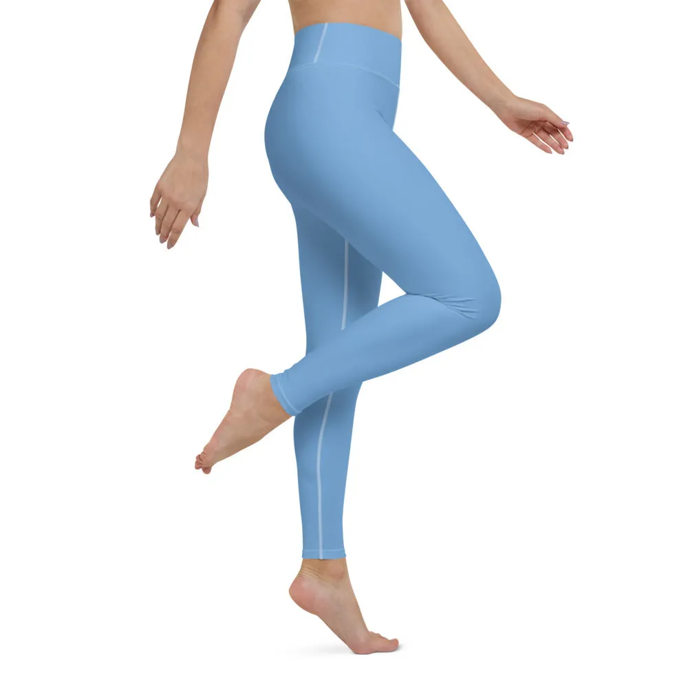 Pastel Blue Women's Yoga Leggings, Solid Color Best Long Gym Tights-Made in USA/EU/MX