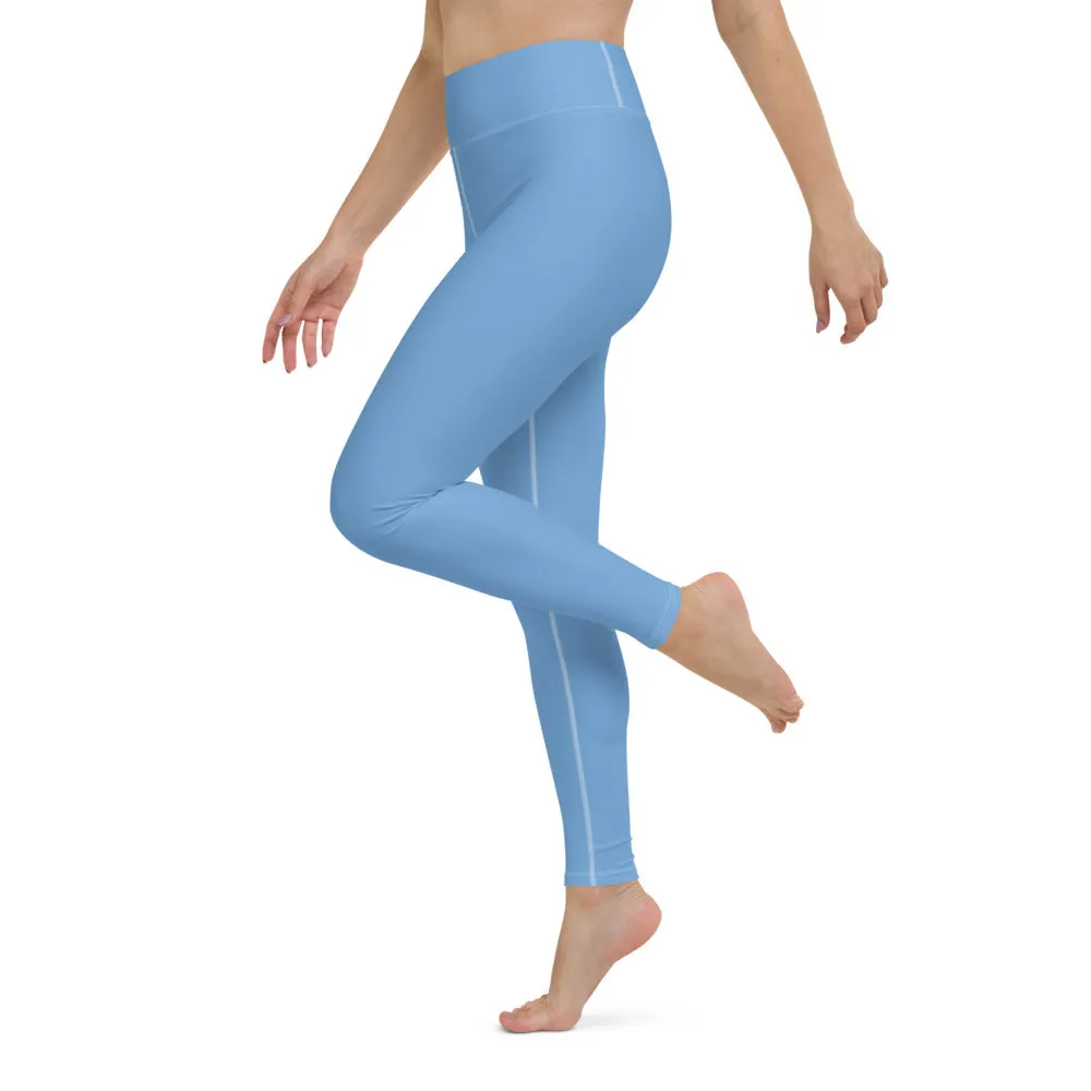 Pastel Blue Women's Yoga Leggings, Solid Color Best Long Gym Tights-Made in USA/EU/MX